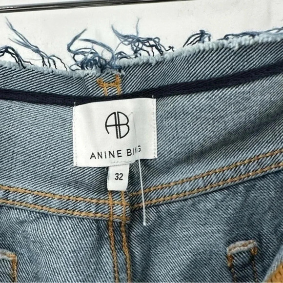 Anine Bing Gavin 1999 Relaxed Straight Leg Jeans Mid Rise Raw Hem Waist B1412 - Picture 4 of 6